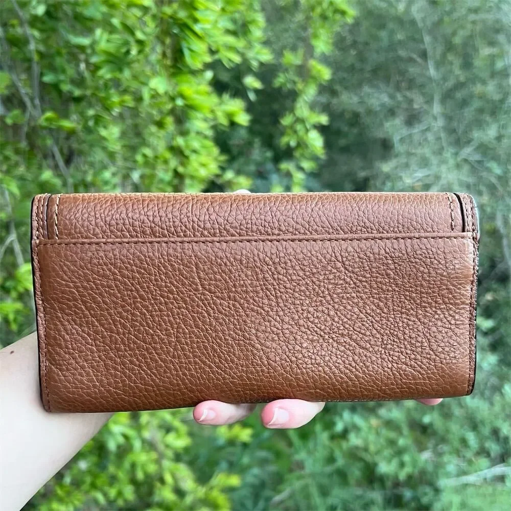 COACH VINTAGE Women's Brown Pebble Leather Turnlock Envelope Wallet AUTHENTIC - Picture 2 of 8